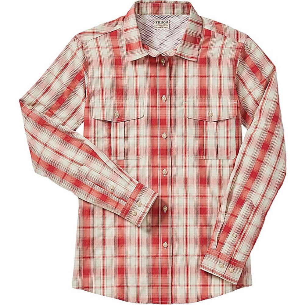 NWT Filson Lake Crescent Long Sleeve Button Up Plaid Red Sand Womens